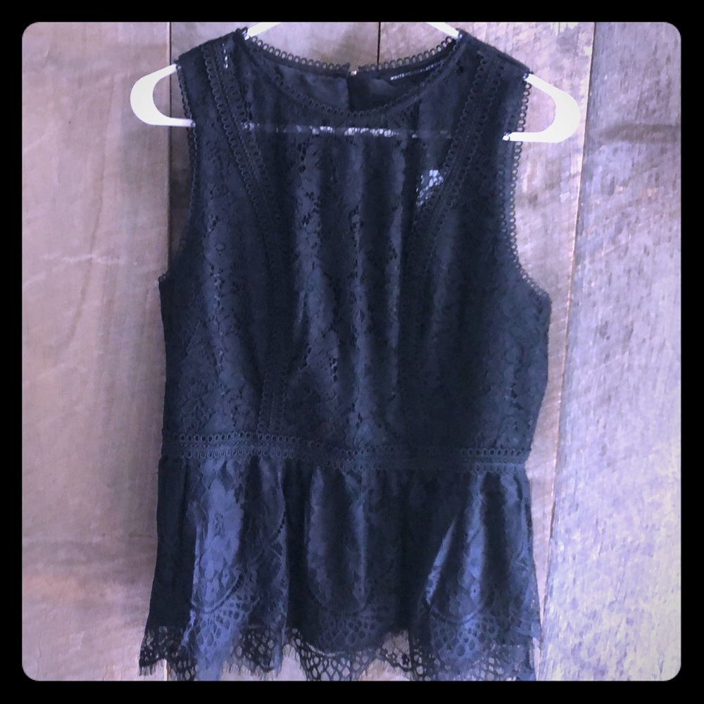 Black Lace Peplum Blouse- White House Black Market